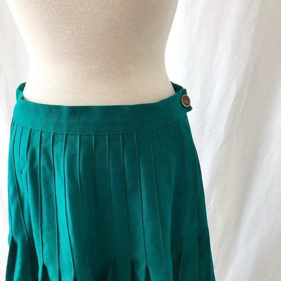 Vintage ONE + ONE green pleated wool skirt size S - Picture 2 of 9
